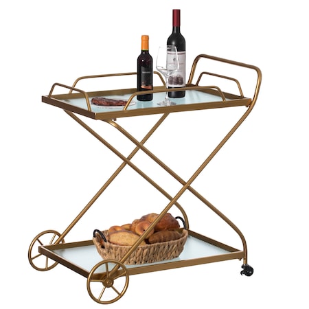 Vintiquewise Gold Metal Wine Bar Serving Cart with Rolling Wheels and Handles for Dining, Living room or Entryway QI004278
